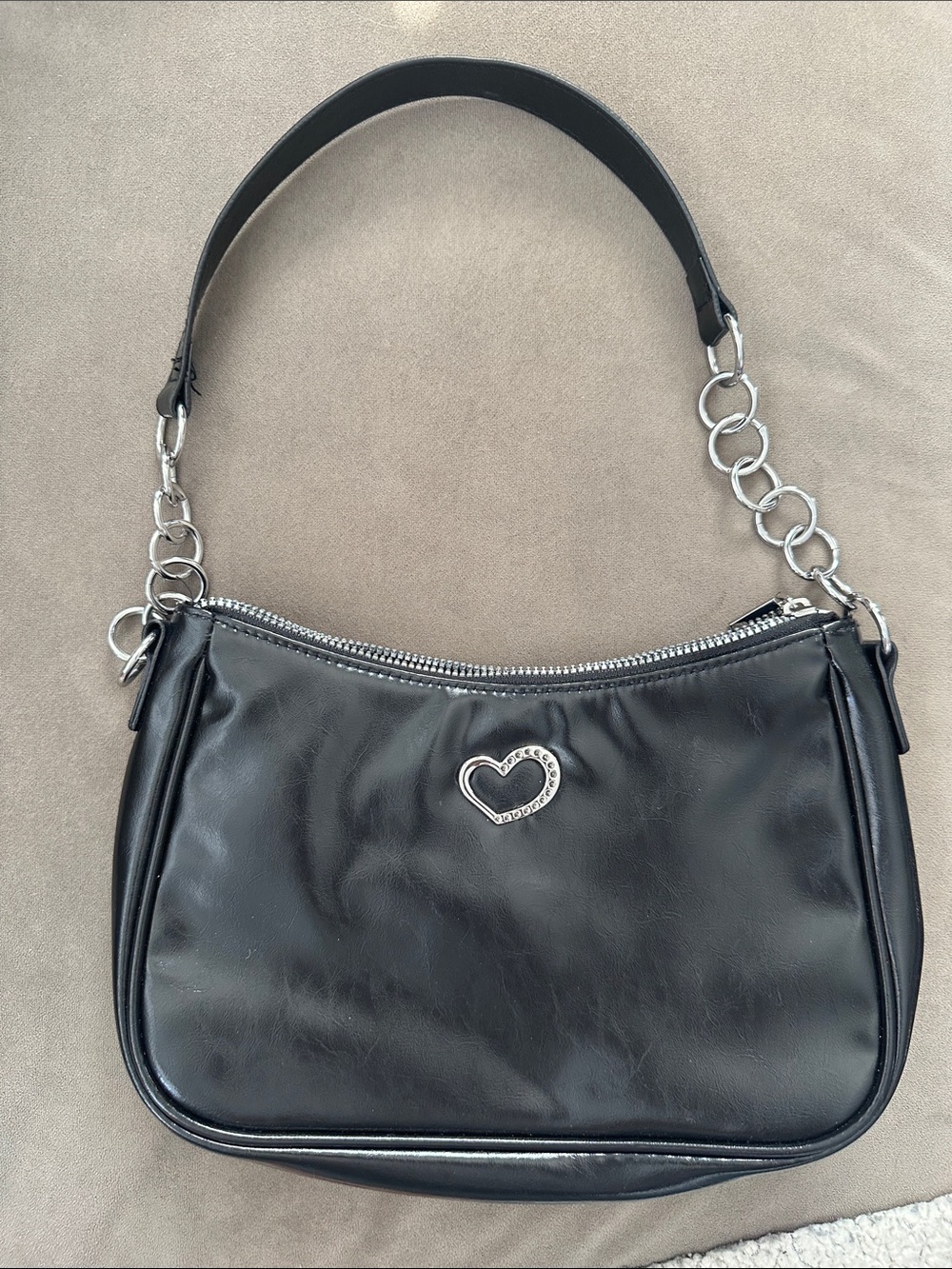 H&M Black Shoulder Bag with Heart Accent